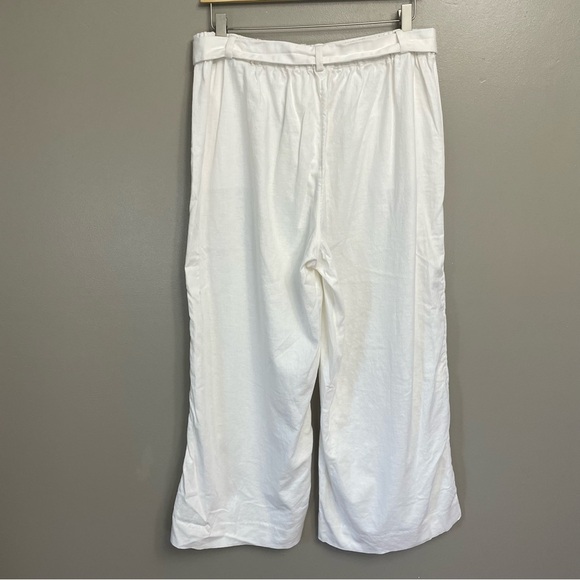 Banana Republic Rowan Wide Leg Cropped Pants White High Rise Pockets 12 Linen - Picture 2 of 9